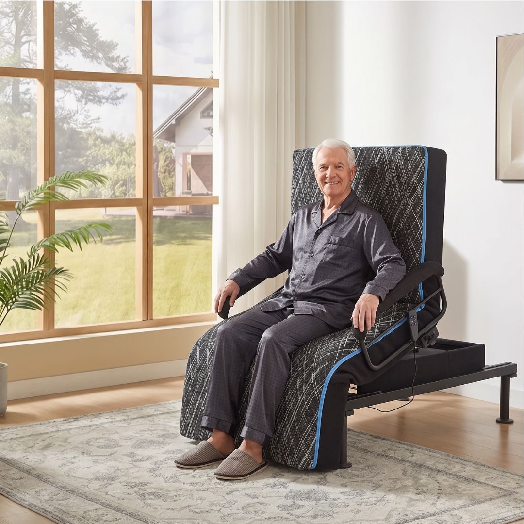 Adjustable Bed for Seniors — Motorized Sleep-to-Stand Bed with CertiPUR-US Mattress
